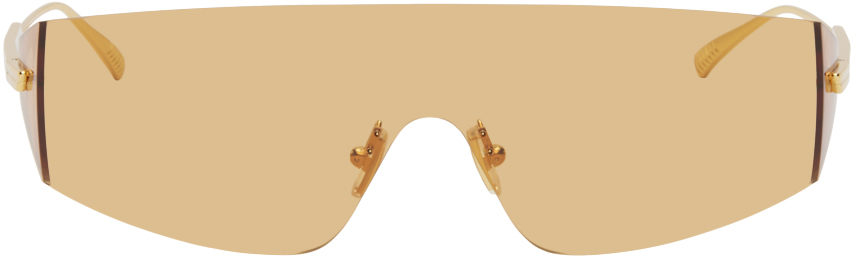 Bottega Veneta Gold Futuristic Shield Sunglasses In 002 Gold