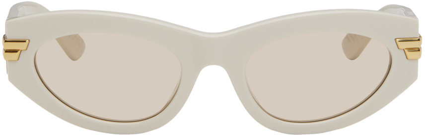 Shop Bottega Veneta White Cat-eye Sunglasses In 007 White
