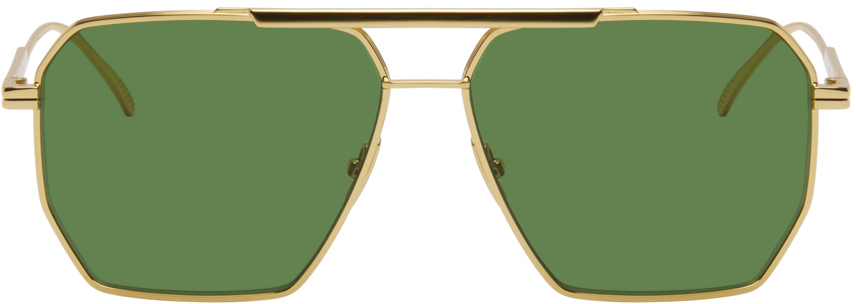 Bottega Veneta Gold Navigator Metal Sunglasses