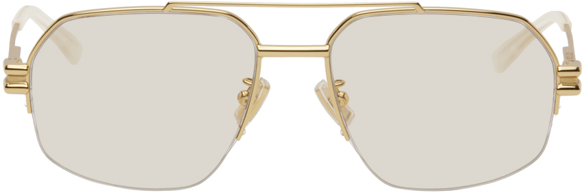 Bottega Veneta Gold Bond Metal Half-rim Aviator Sunglasses