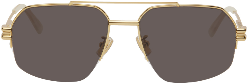 Bottega Veneta Gold Bond Metal Half-rim Aviator Sunglasses In 002 Gold