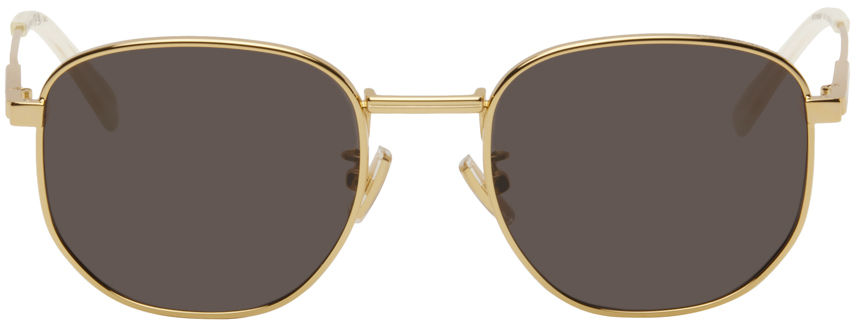 Bottega Veneta Gold Round Square Sunglasses