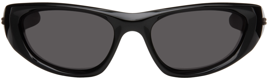 Bottega Veneta Black Wrapped Sport Acetate Sunglasses In 001 Shiny Black