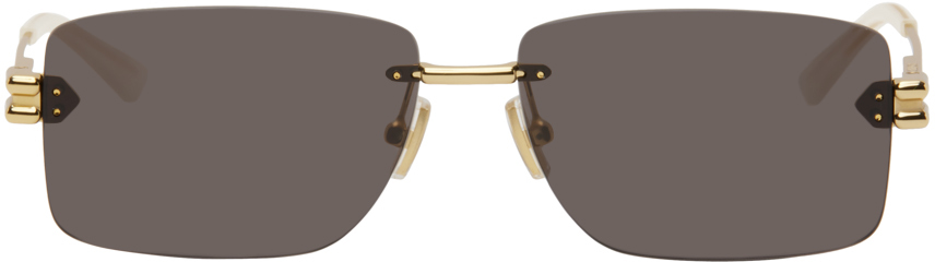 Bottega Veneta Gold Rectangular Metal Sunglasses In 002 Gold