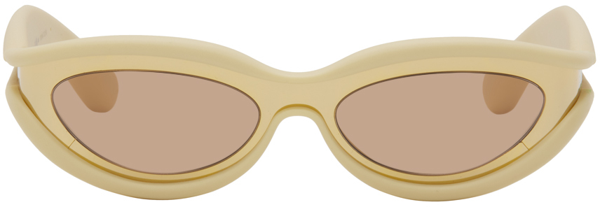 Bottega Veneta Gold & Beige Oval Acetate Sunglasses In 005 Gold/gold/brown