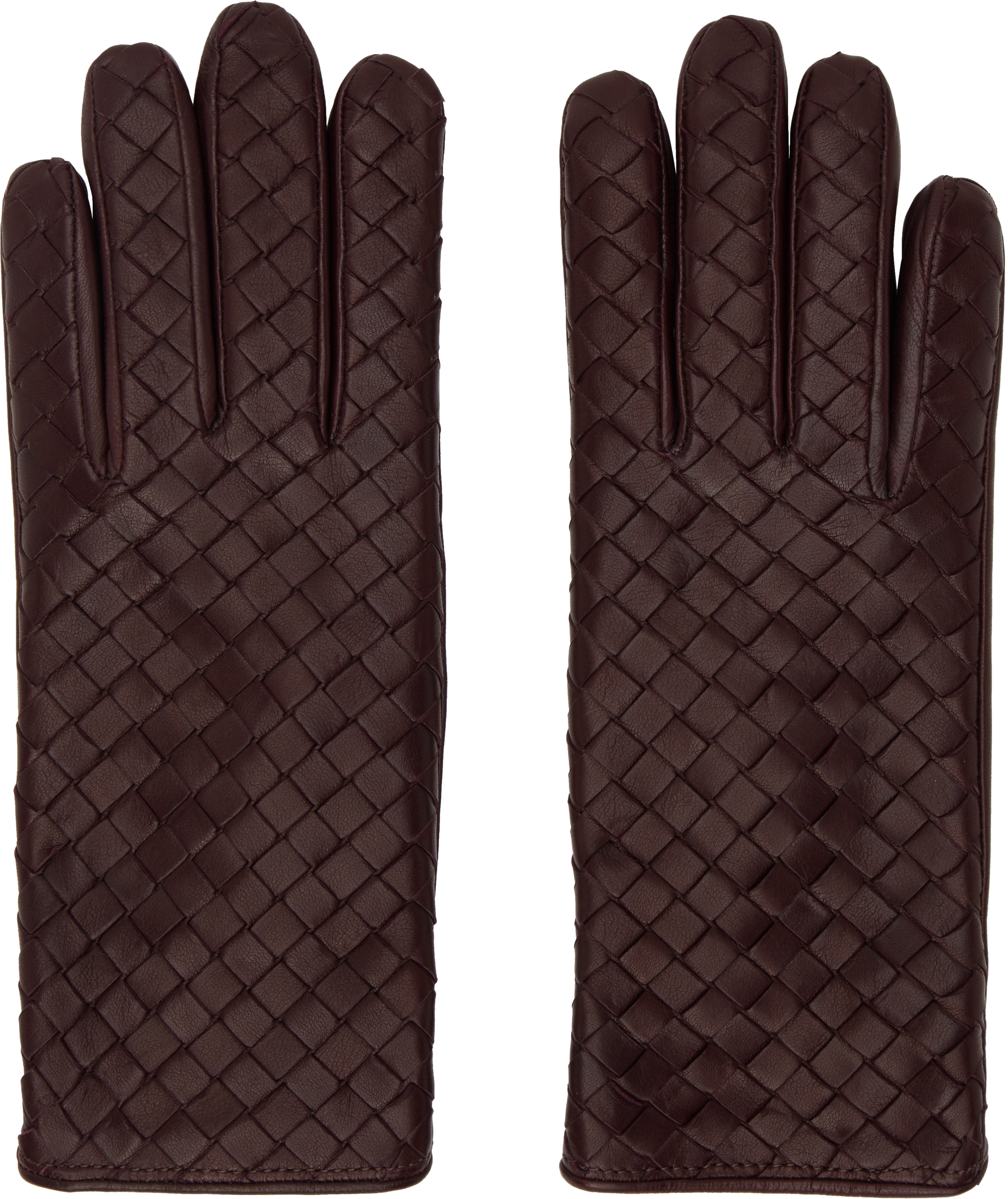 Burgundy Intrecciato Leather Gloves