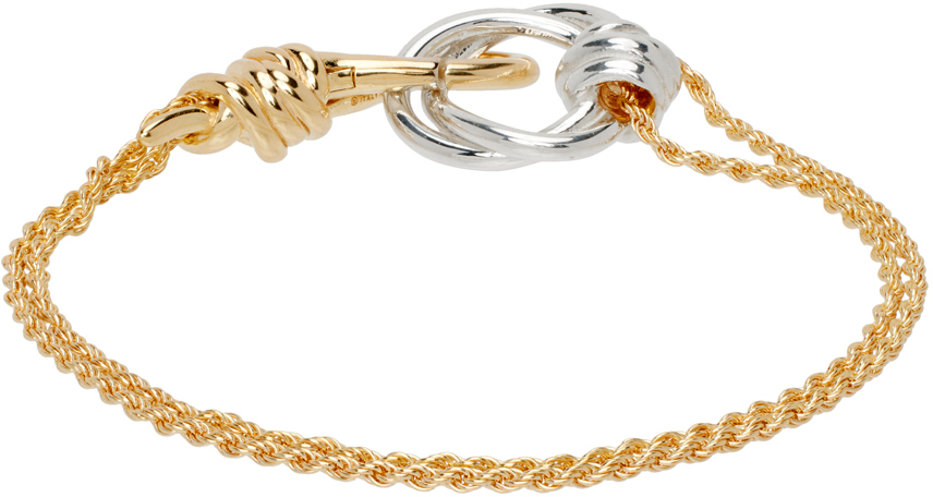 Shop Bottega Veneta Gold Knot Bracelet In 8119 Silver/yellow G