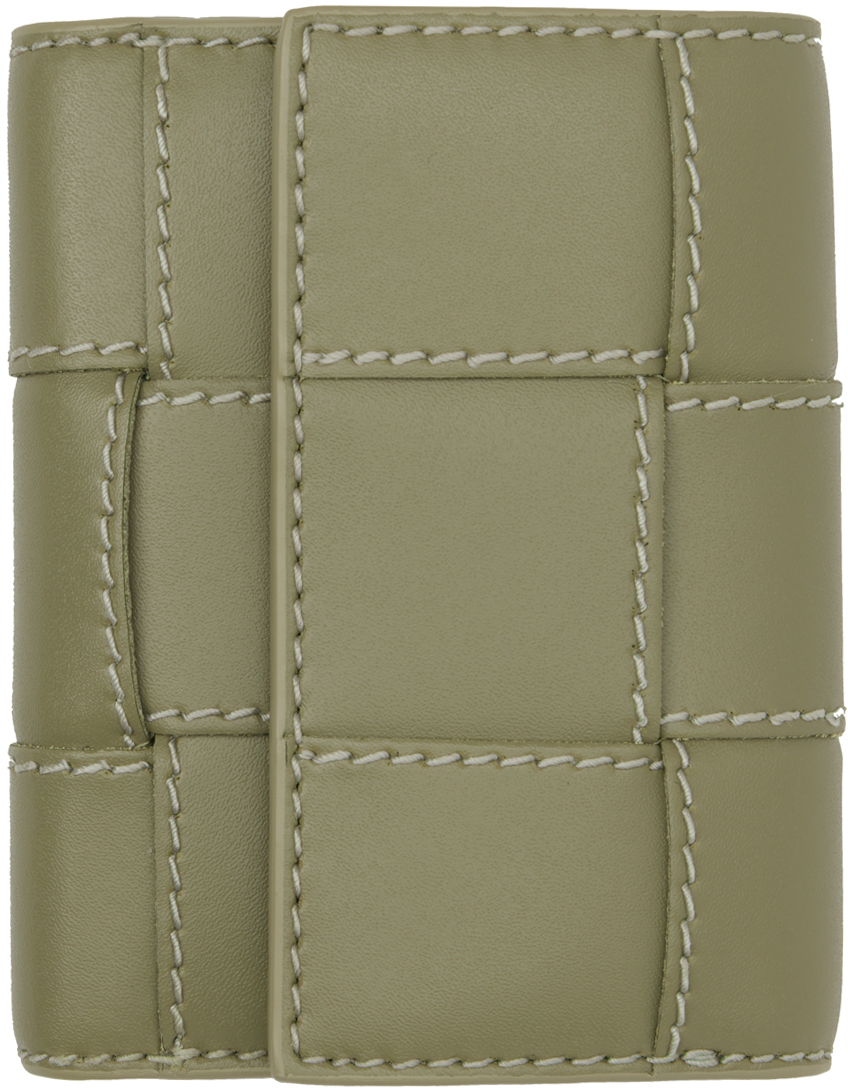Bottega Veneta: グリーン Cassette 三つ折り ジップウォレット