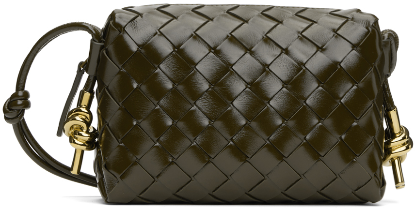 Shop Bottega Veneta Khaki Mini Loop Camera Bag In 3387 Kaki-m Brass