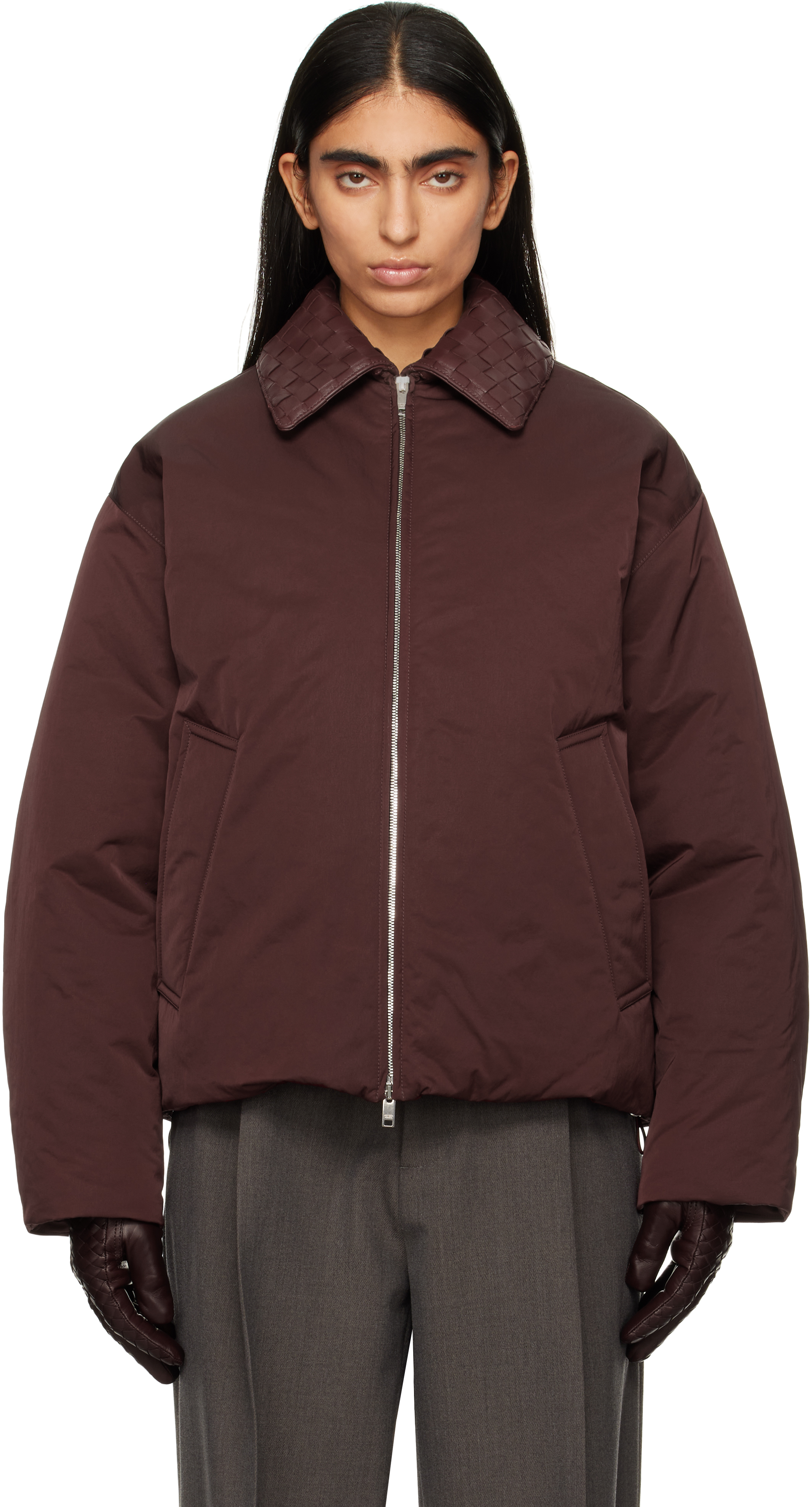 Bottega Veneta Burgundy Tech Nylon Down Puffer Jacket In 2240 Barolo