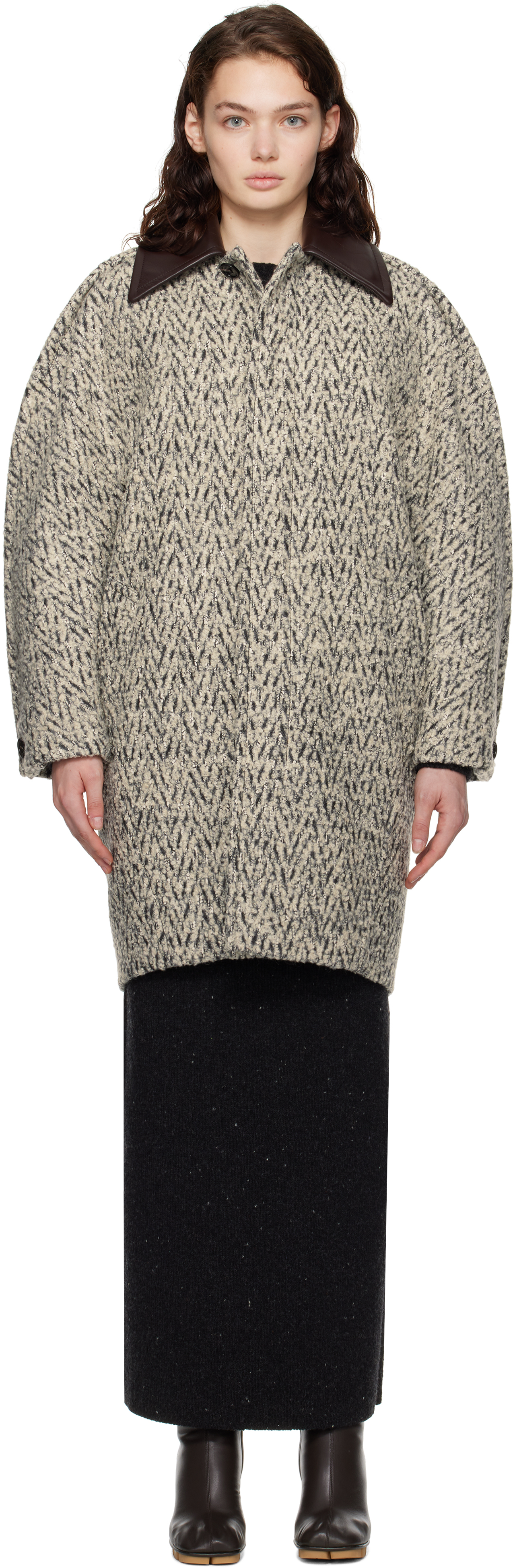 Gray Wool Boucle Chevron Coat