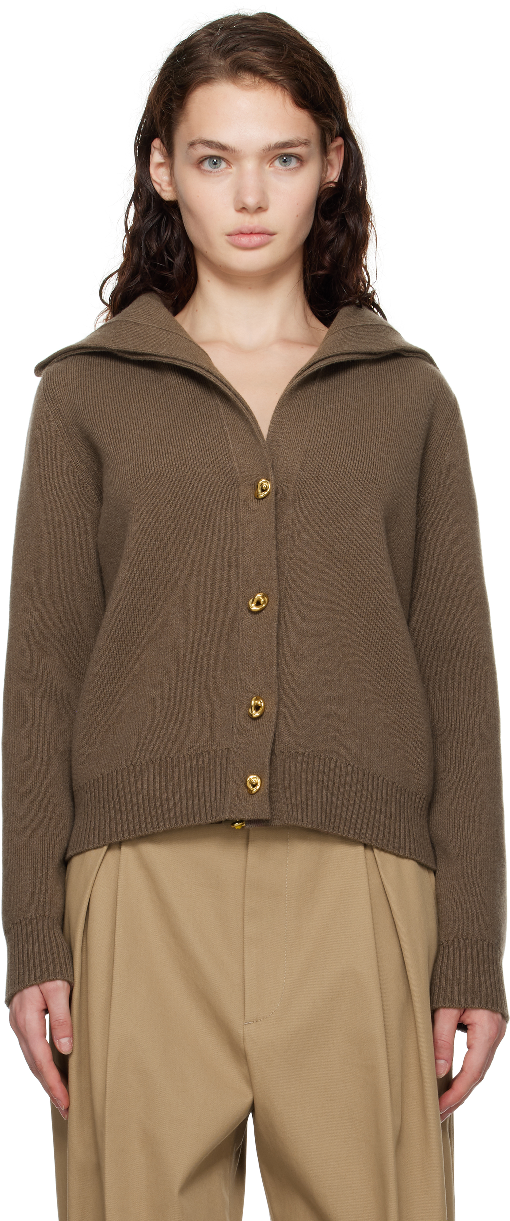 Brown Compact Wool Cardigan