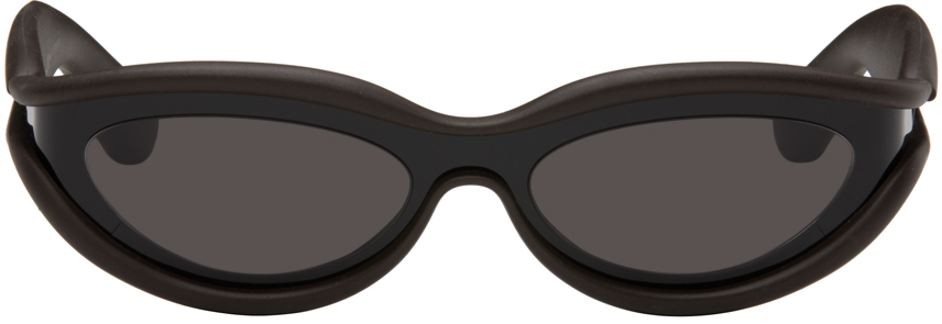 Bottega Veneta Black & Brown Oval Sunglasses In Black-black-grey