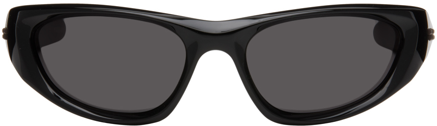 Bottega Veneta Black Wraparound Sunglasses In Black-black-grey