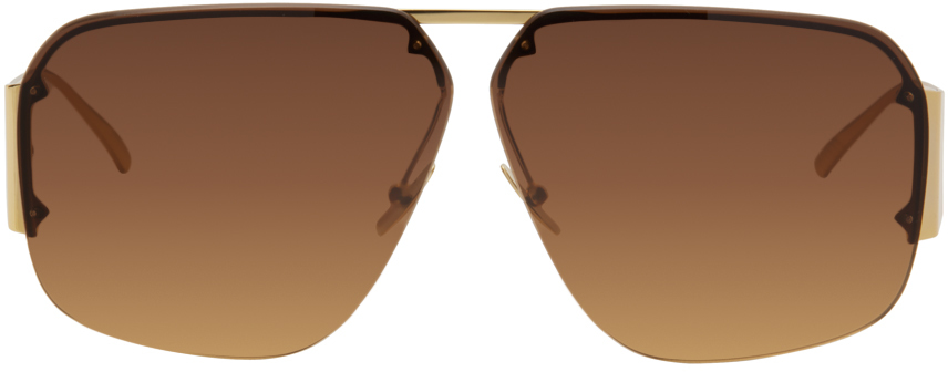 Bottega Veneta Gold Rimless Sunglasses In Brown