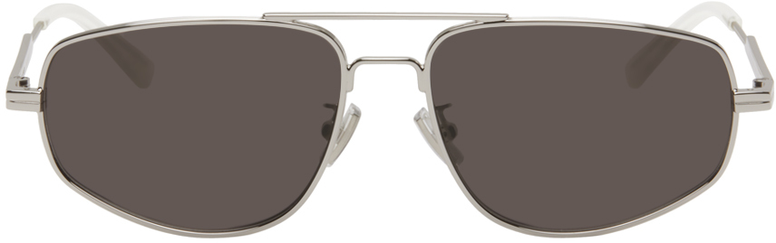 Bottega Veneta Silver Aviator Sunglasses In Metallic