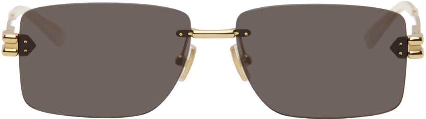 Bottega Veneta Gold Rectangular Sunglasses In Brown
