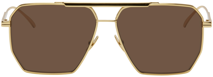 Bottega Veneta Gold Classic Aviator Sunglasses In Gold-gold-brown