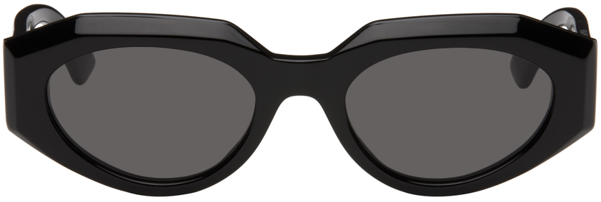 Bottega Veneta Black Facet Acetate Cat Eye Sunglasses In Black-black-grey