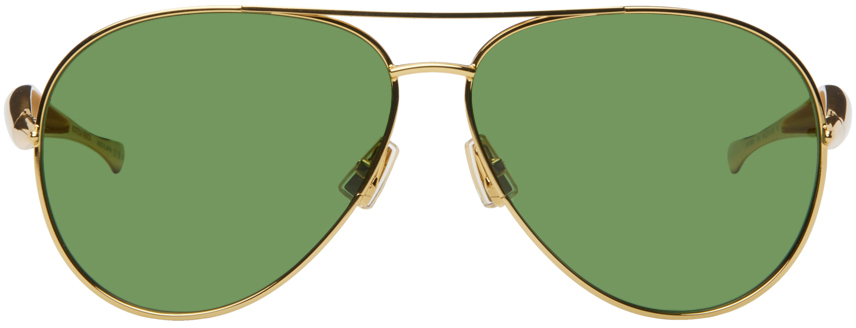 Shop Bottega Veneta Gold & Green Sardine Aviator Sunglasses In Gold-gold-green