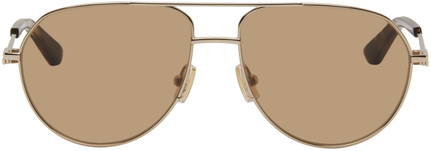 Bottega Veneta Gold Aviator Sunglasses In Gold-gold-brown