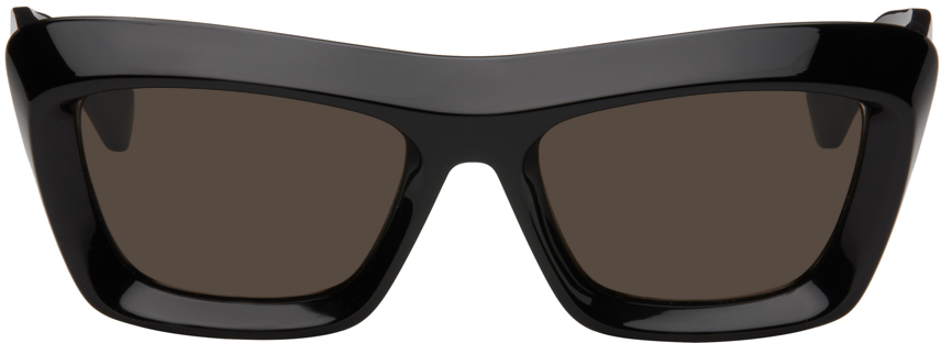 Bottega Veneta Black Cat-eye Sunglasses In Black-black-brown
