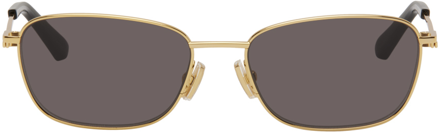 Bottega Veneta Gold Rectangular Sunglasses In Gold-gold-grey