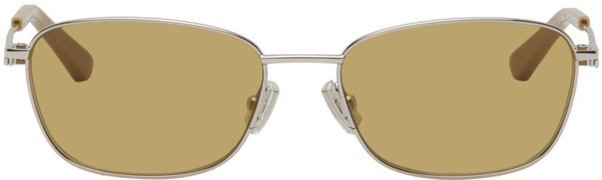 Bottega Veneta Silver Rectangular Sunglasses In Gold