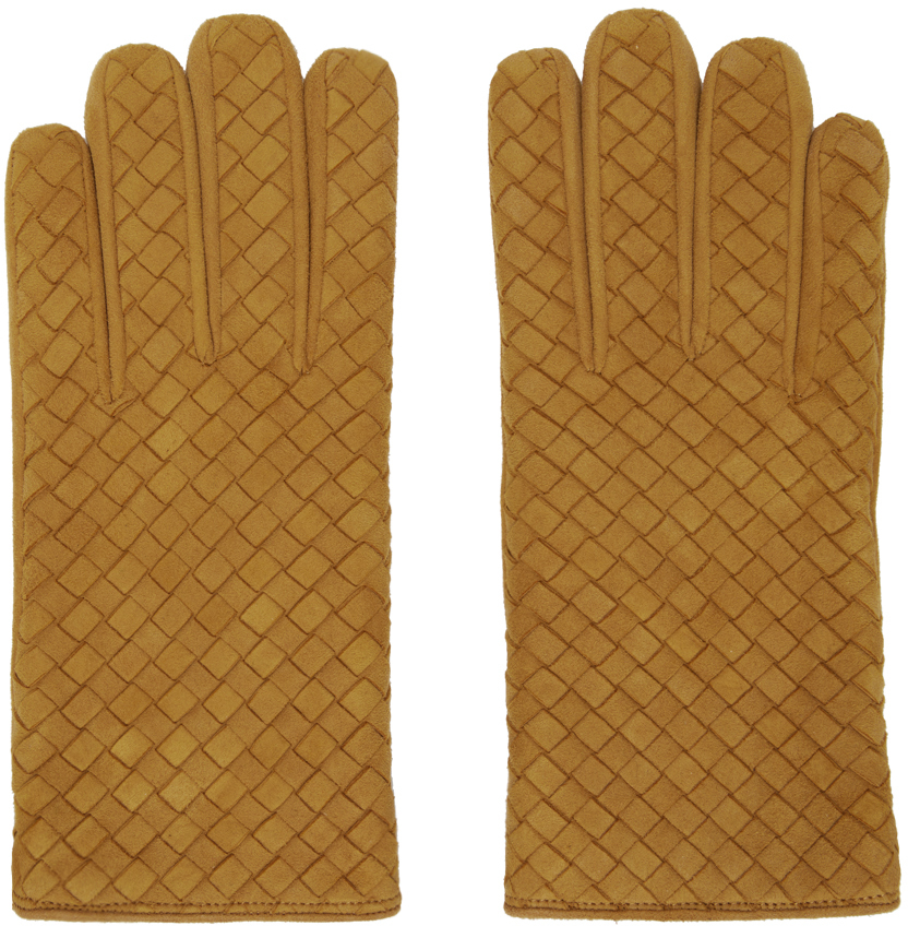 Tan Intrecciato Suede Gloves