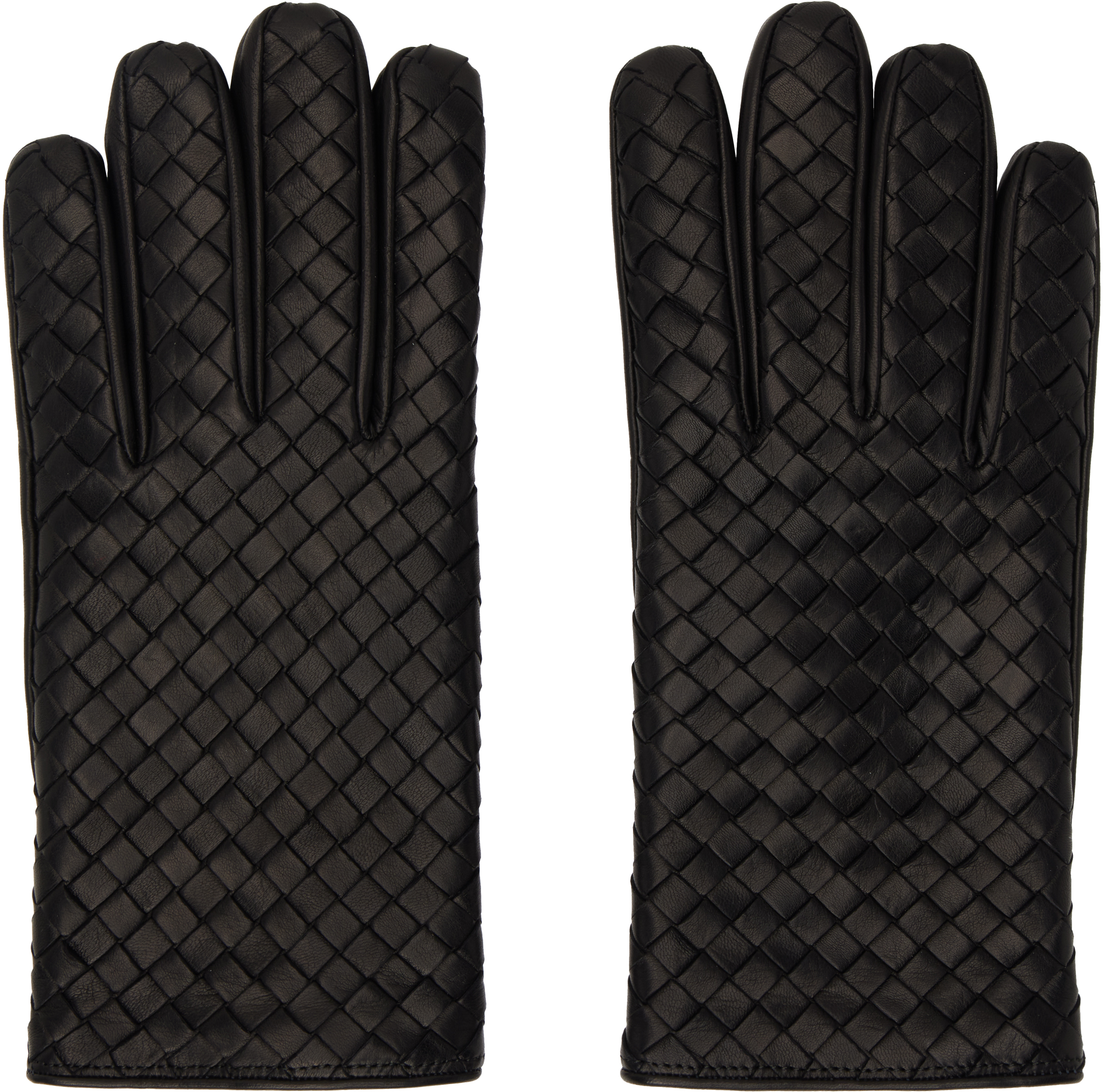 Black Intrecciato Leather Gloves