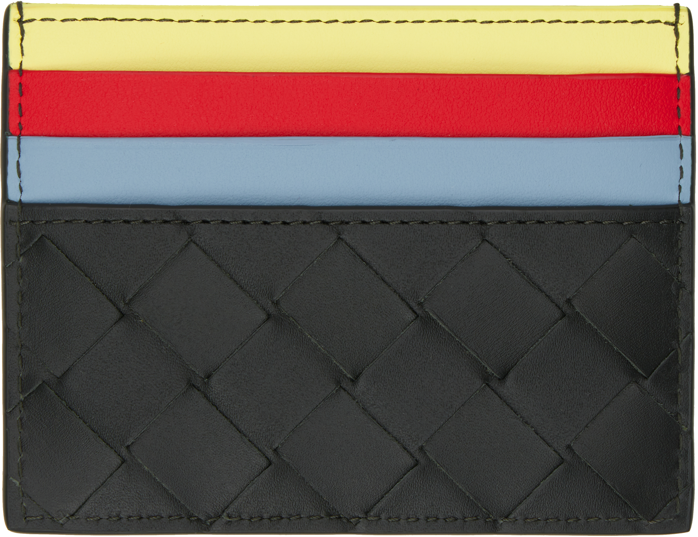 Khaki & Multicolor Intrecciato Credit Card Holder