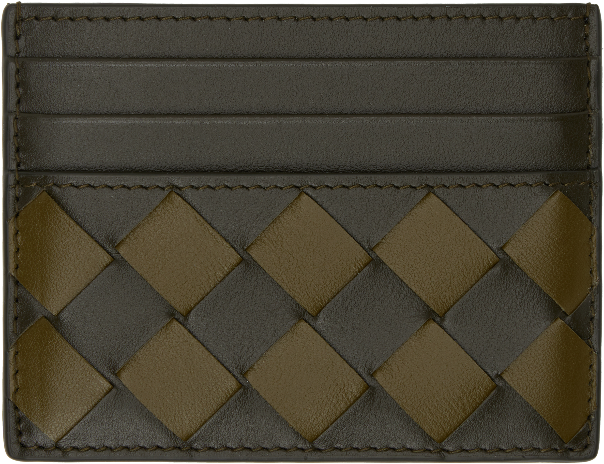 Khaki Intrecciato Credit Card Holder