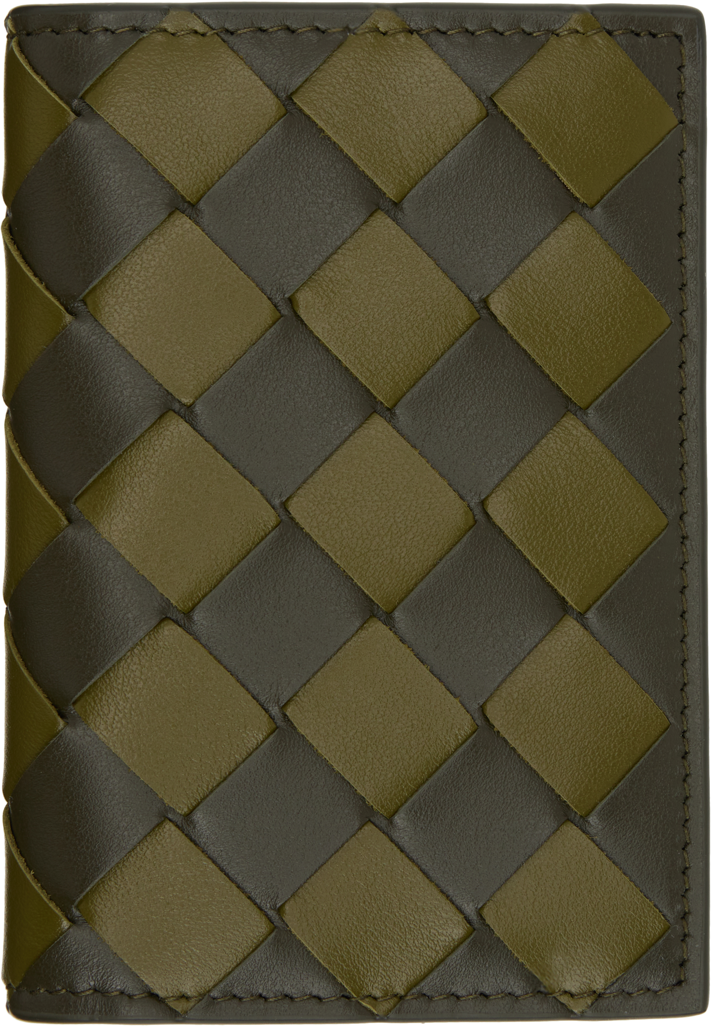 Khaki Intrecciato Flap Card Holder