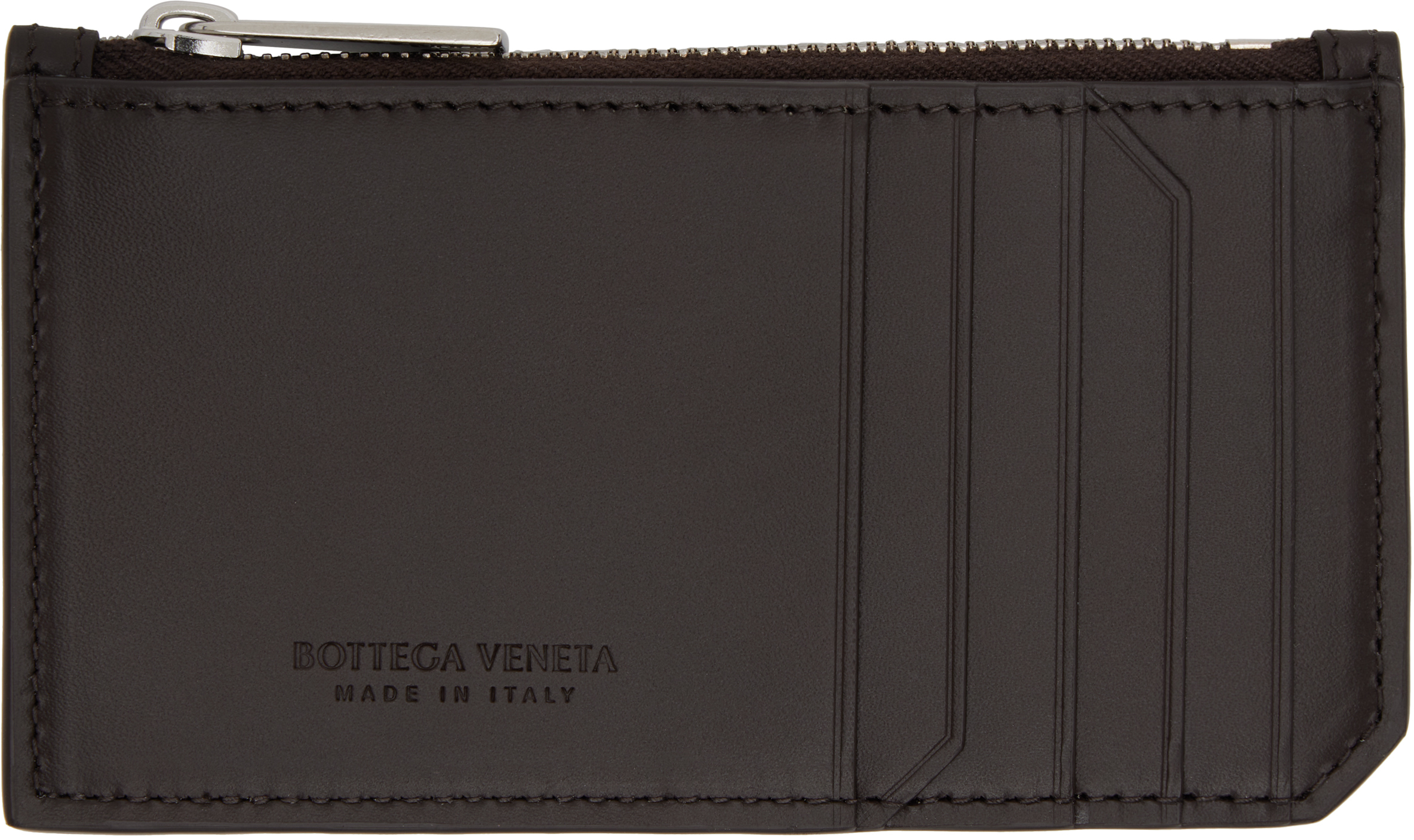 Brown Intrecciato Piccolo Zipped Card Holder