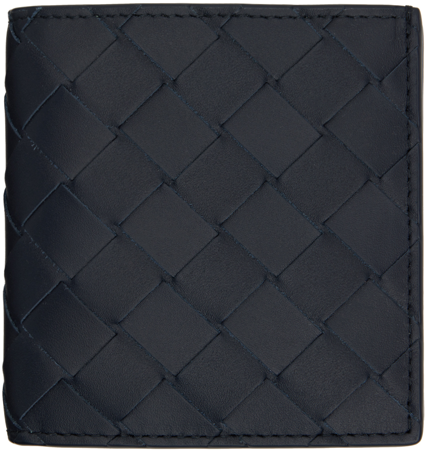 Bottega Veneta Men Green Bi-Fold Wallet With Intrecciato Motif And Embossed Logo Lettering On The Inside In Leather Man
