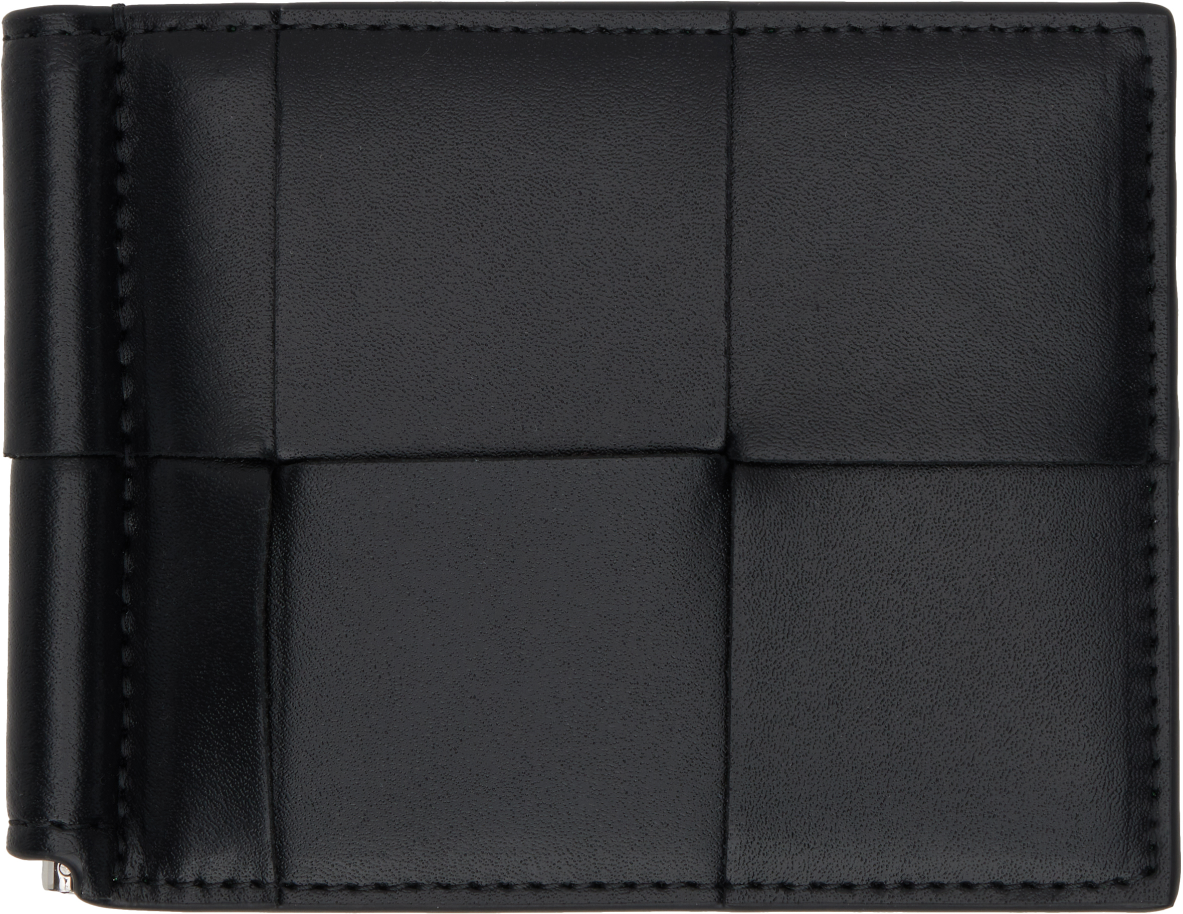 Bottega Veneta Black Cassette Bill Clip Wallet In Black/parakeet-silv