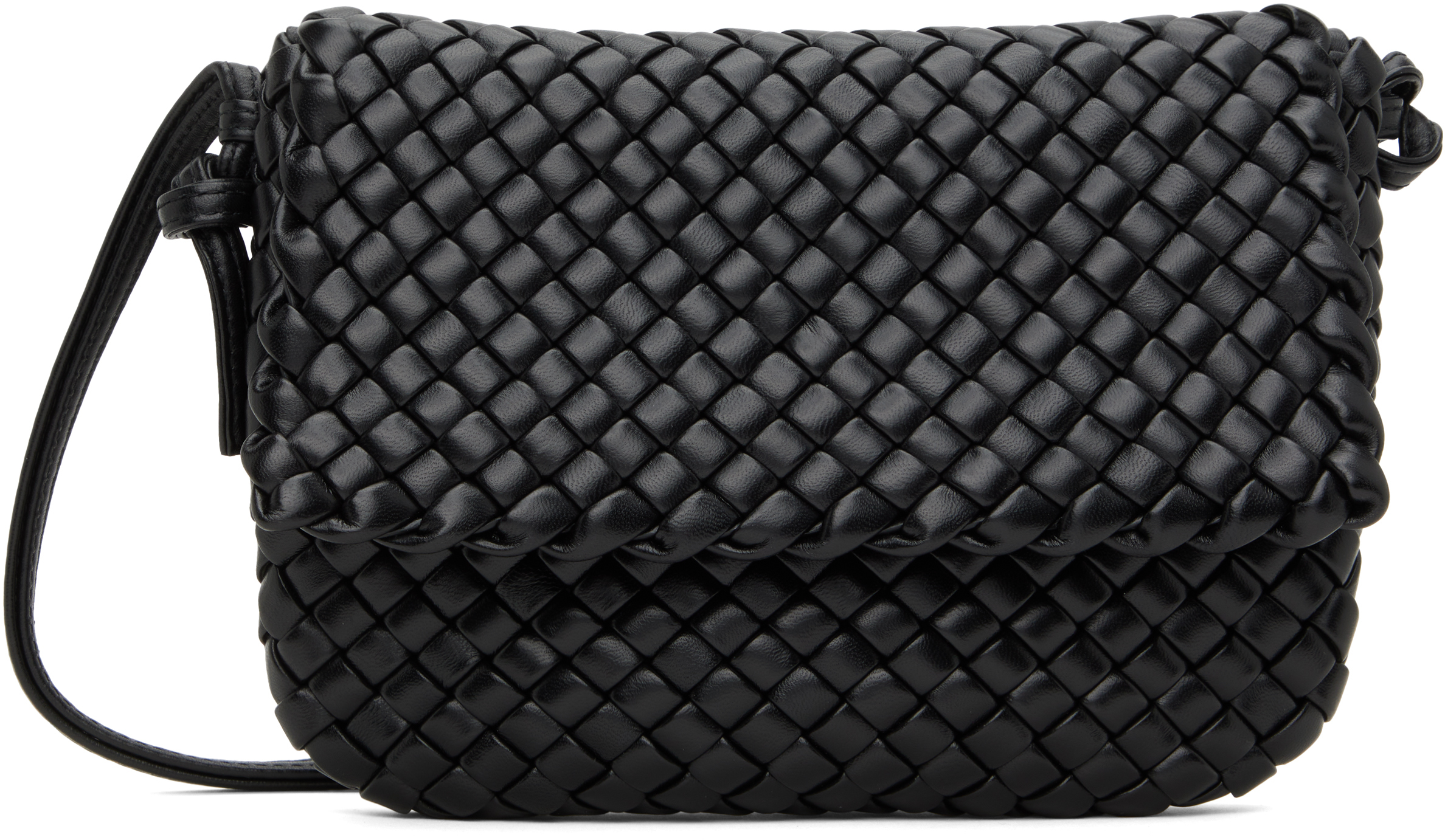 Bottega Veneta: Black Cobble Messenger Bag | SSENSE