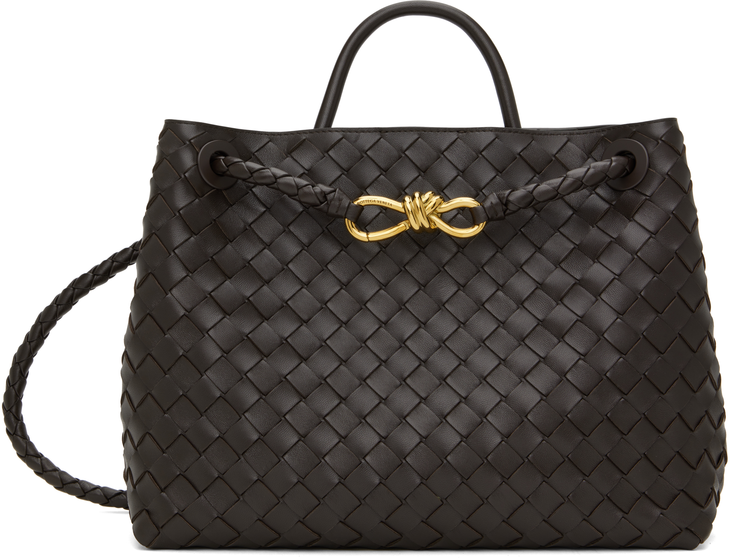 Bottega Veneta Brown Medium Andiamo Bag In Fondant Brass