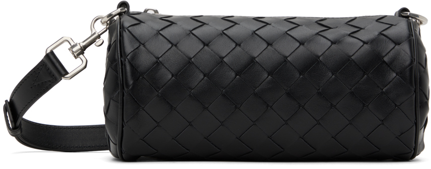 Shop Bottega Veneta Black Mini Intrecciato Barrel Bag In 8803 Black Silver