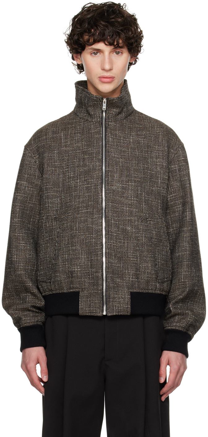 Shop Bottega Veneta Black & Brown Houndstooth Bomber Jacket In 1025