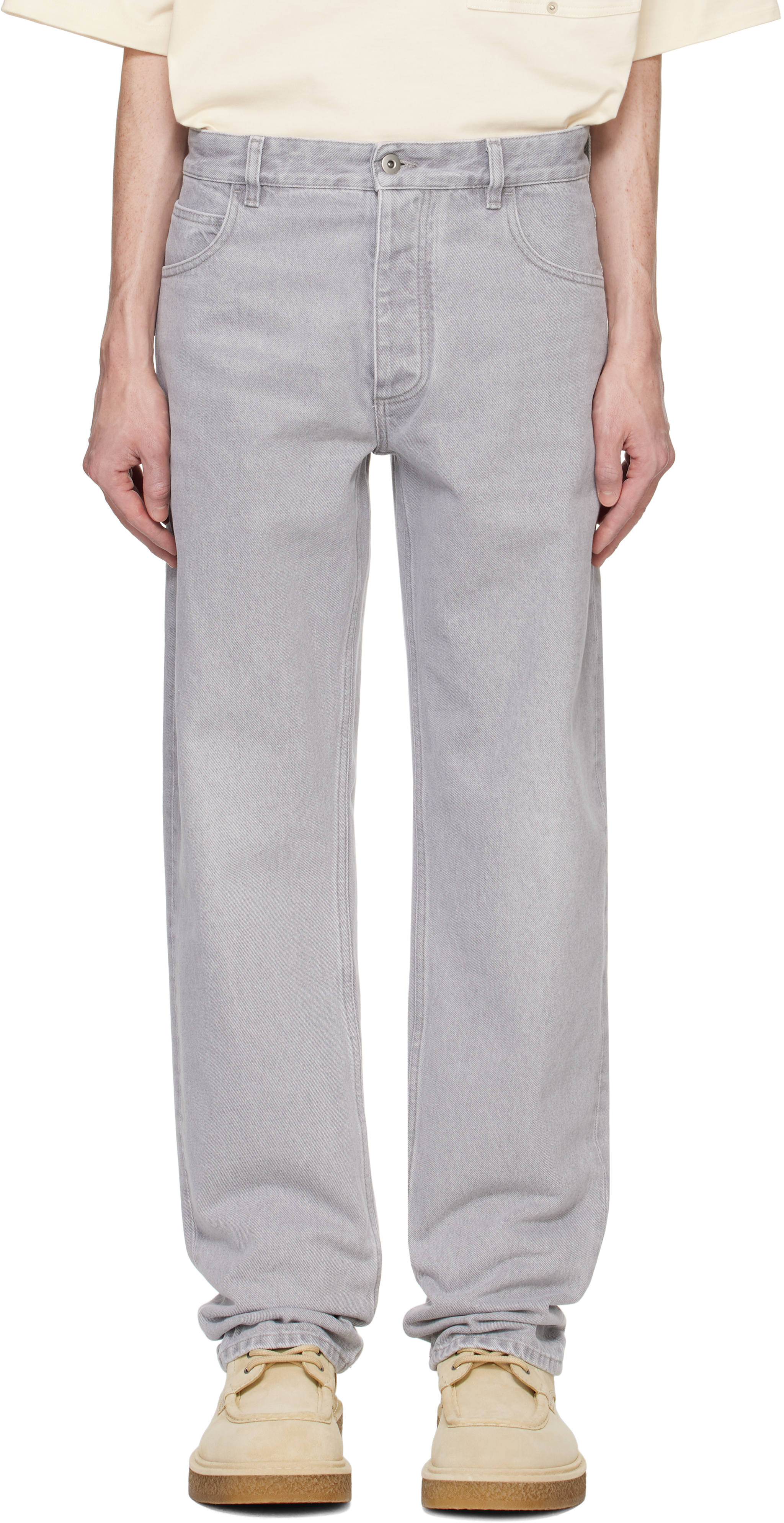 【関税＆送料込み】Bottega Veneta Light Grey Washed Denim F BOTTEGA VENETA Straight-Leg Jeans for Men | MR PORTER