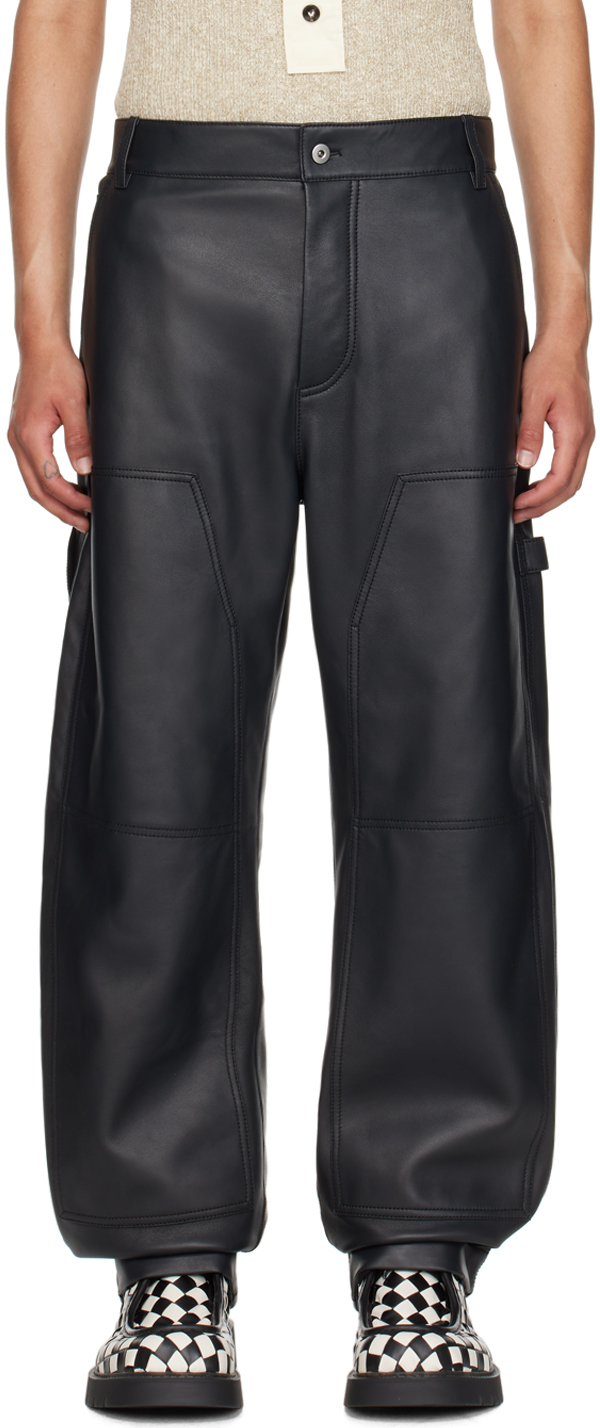 Shop Bottega Veneta Black Cargo Leather Pants In 1312 Shadow