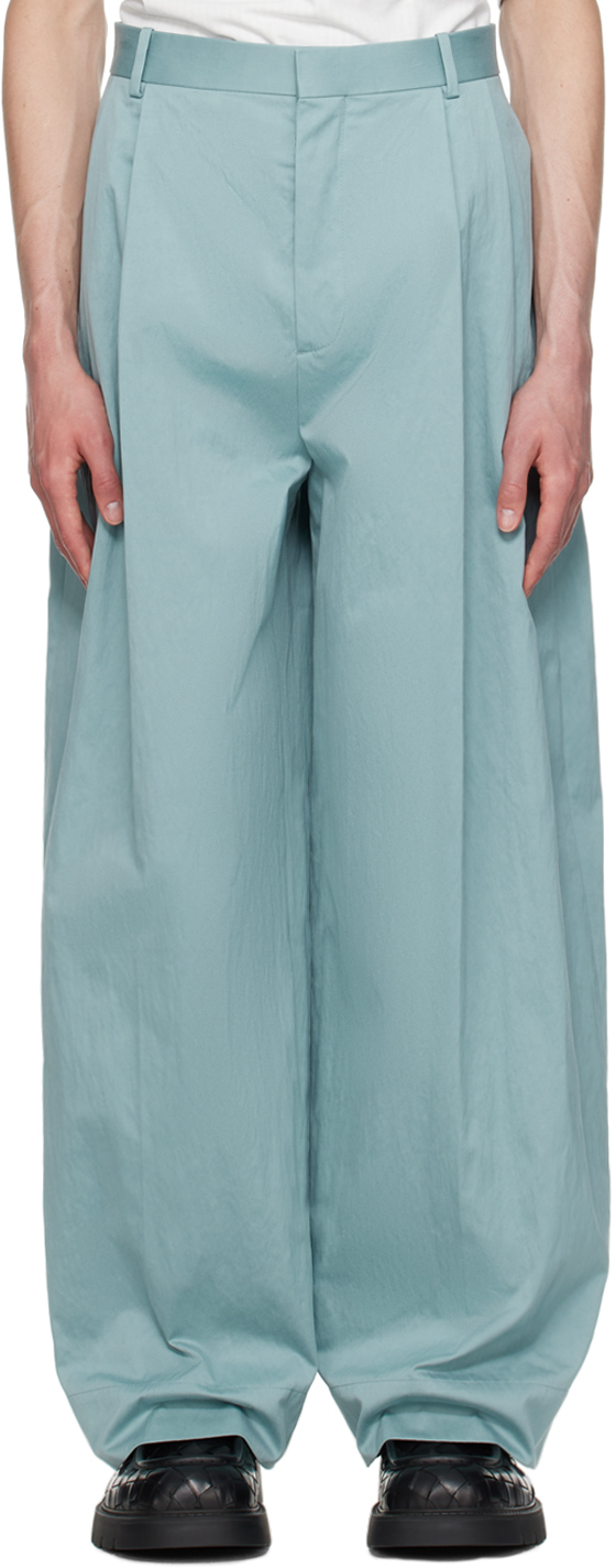 Shop Bottega Veneta Blue Compact Cotton Trousers In 3000 Steel Blue