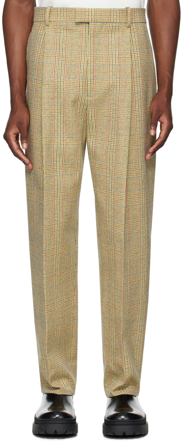 Beige Distorted Prince Of Wales Trousers