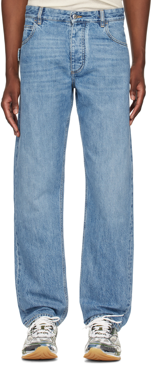 Shop Bottega Veneta Blue Straight Jeans In 4715 Mid Blue