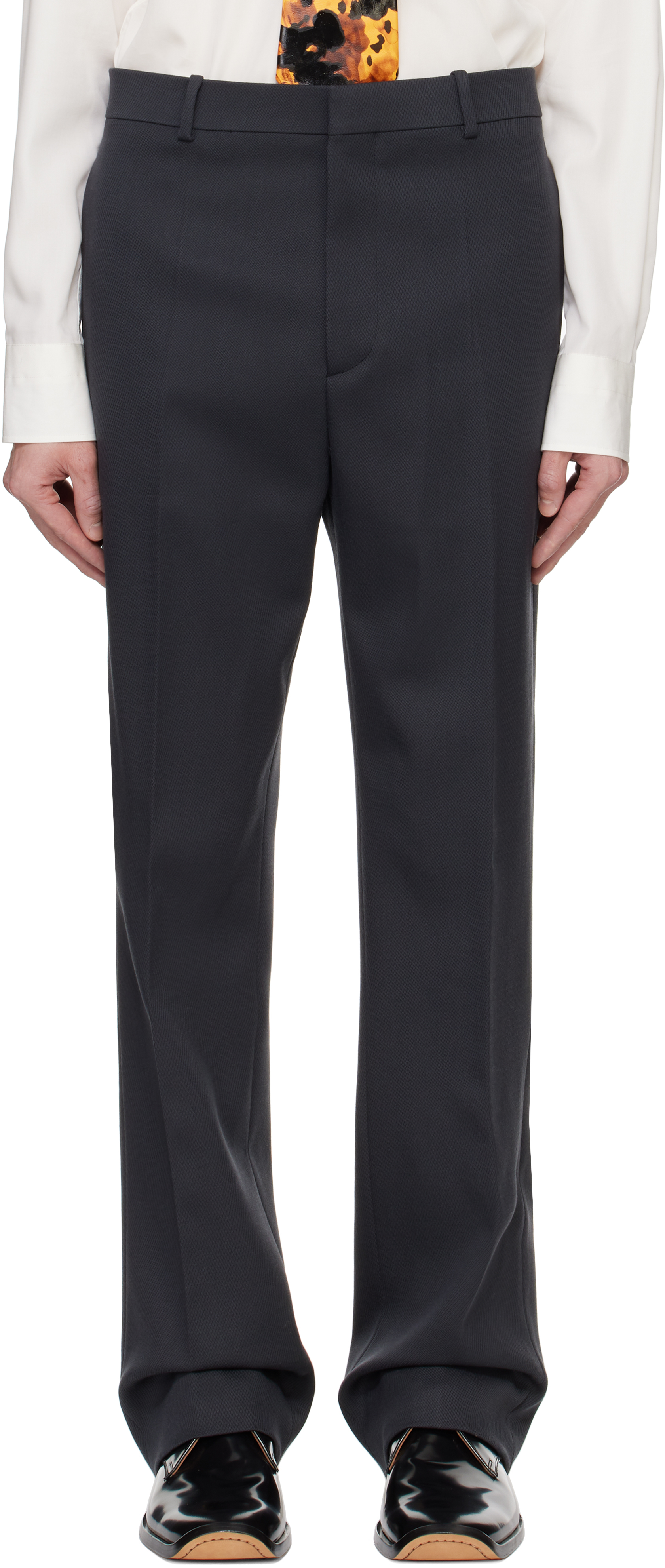 Gray Stretch Wool Tricotine Trousers