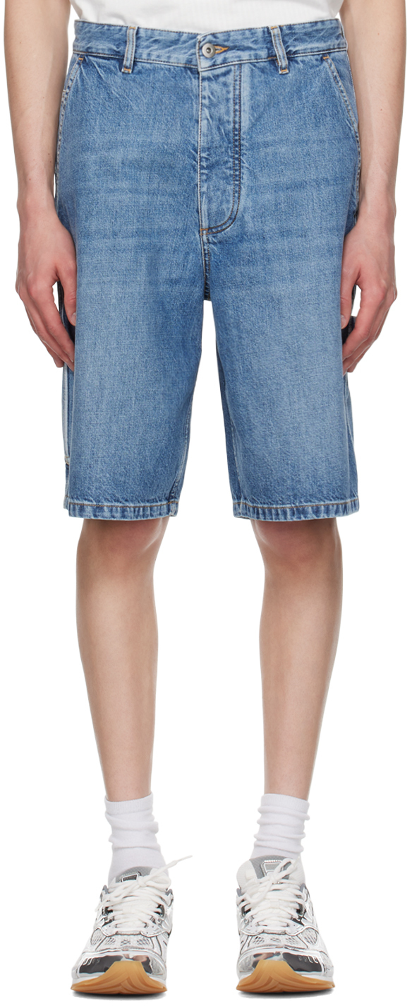 Shop Bottega Veneta Blue Vintage Denim Cargo Shorts In 4715 Mid Blue