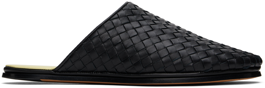 Shop Bottega Veneta Black Sunday Slippers In 1185 Black Pineapple