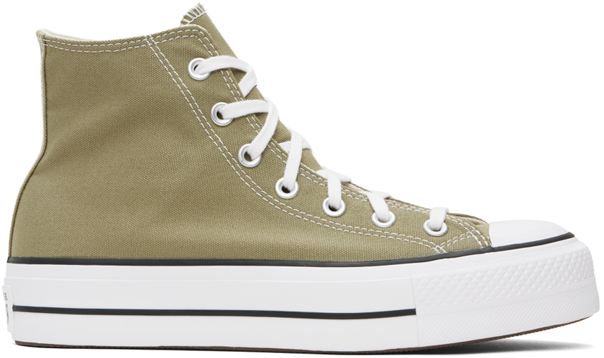 Shop Converse Khaki Chuck Taylor All Star Lift Platform Sneakers In Mossy Sloth/white/bl