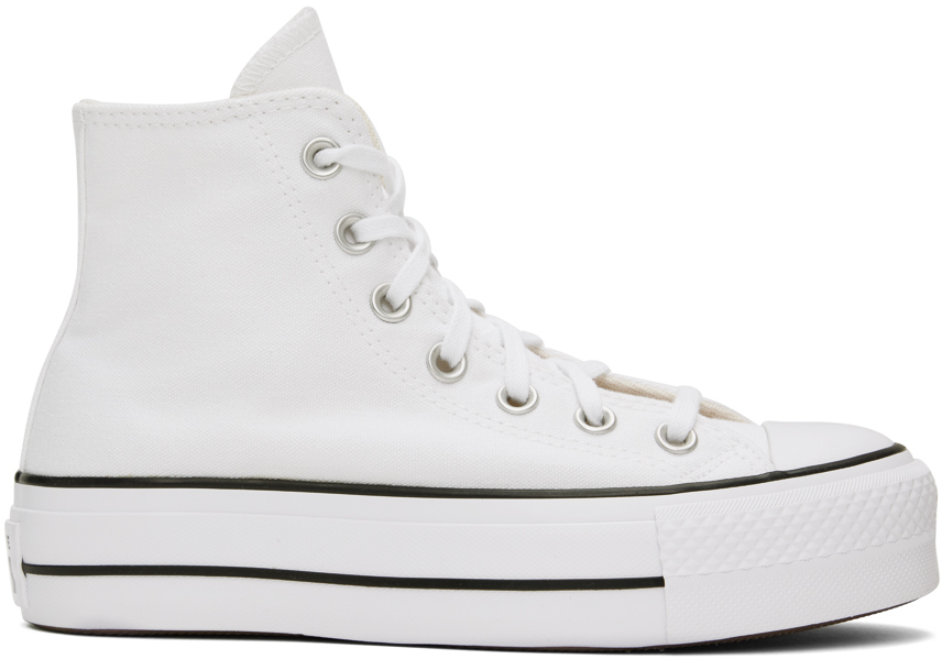 Shop Converse White Chuck Taylor All Star Canvas Platform High Top Sneakers In White/black/white